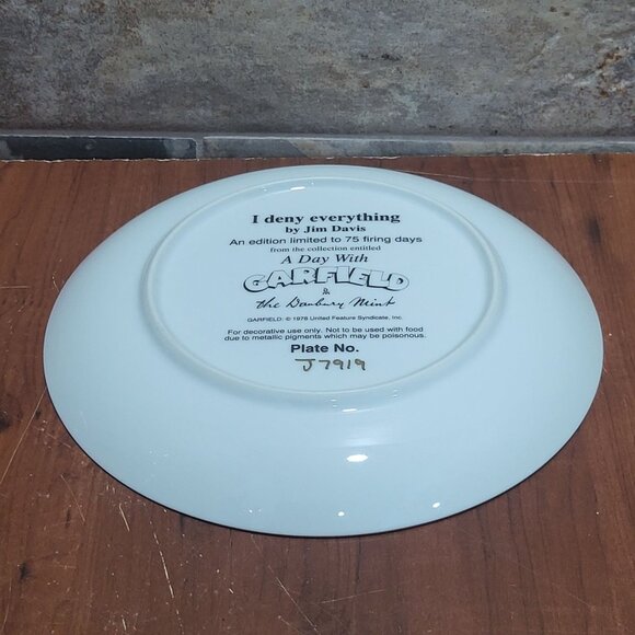 Danbury Mint Decorative Plate A Day With Garfield I Deny Everything 1978  Jim Da - Picture 7 of 12